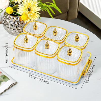 ZISIZ Transparenter quadratischer Küchenaufbewahrungsbehälter mit 6-Fach-Einsatz