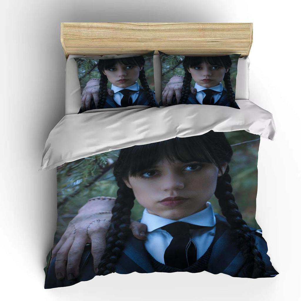 10 Größen Gruseliges Wedne-sday Muster Bettwäsche 3-teiliges Set King Size Doppelbett Bettwäscheset Mikrofaser oder Polyester Bettbezugset