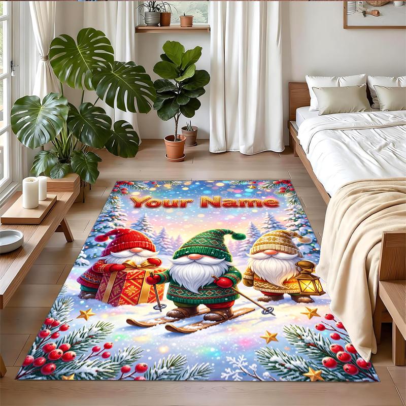 Christmas Custom Name Printed Square Area Rug Soft Non Slip Floor Carpet For Bedroom Holiday Gift