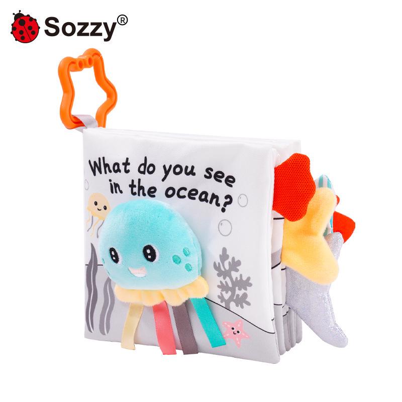 Sozzy 3D Tear-Resistant Fabric Book: Grey & White Chewable Toy for Baby s Early Education