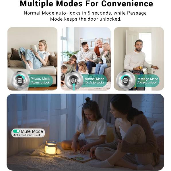 Inteligentny zamek do drzwi z klawiaturą, Bezkluczykowy zamek do drzwi z czytnikiem linii papilarnych i klamką do drzwi wejściowych i sypialni, Elektroniczny zamek do drzwi z gałką biometryczną i kodem z