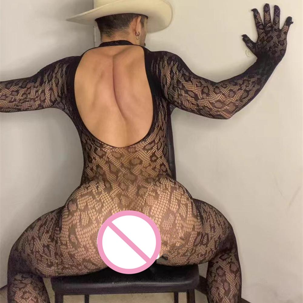 Sexy Lingerie Men Body Underwear One Pieces Fishnet Bodysuit Hollow Out Bodystockings Erotic Lingerie Porno Costumes
