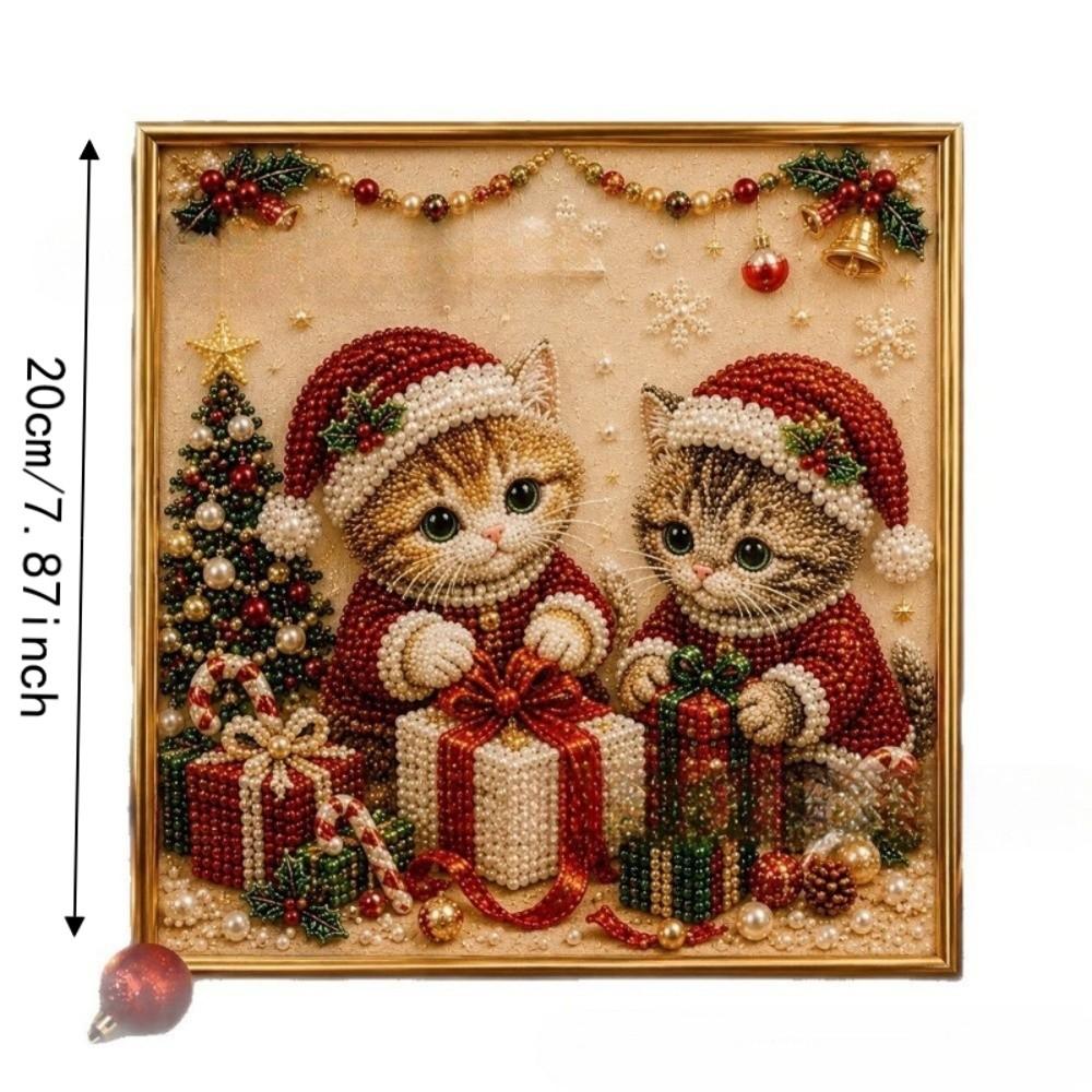 Handmade DIY Pearl Bead Art Kit Cartoon Cat Santa Crystal Painting Set Christmas Decor Winter