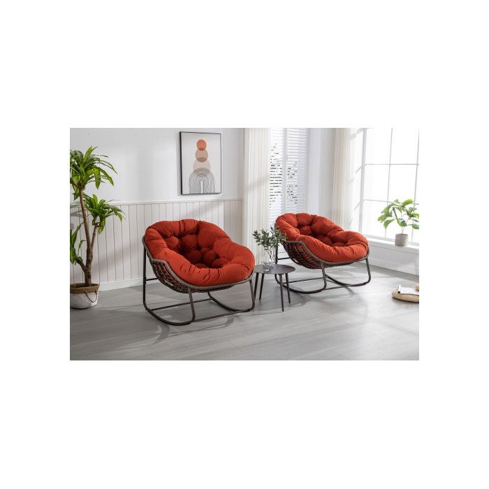 Venkovní houpací křeslo z ratanu s opěradlem, vhodné na verandy, do obývacích pokojů, na terasy a do zahrad, oranžové