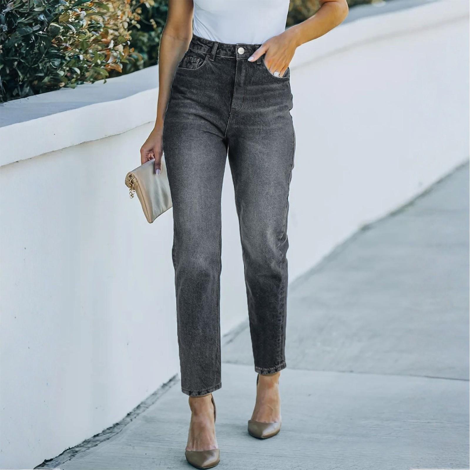 

Женские эластичные джинсы с высокой посадкой, модные джинсы L небесно-голубой