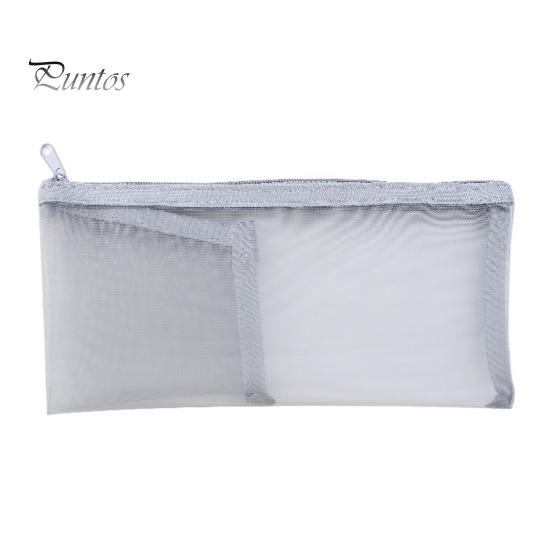 

Прозрачный сетчатый пенал, нейлоновая сетчатая косметичка с застежкой-молнией для ручек, косметики, многофункциональной канцелярской сумки-органайзера для домашнего офиса, дорожных принадлежностей серебряный серый