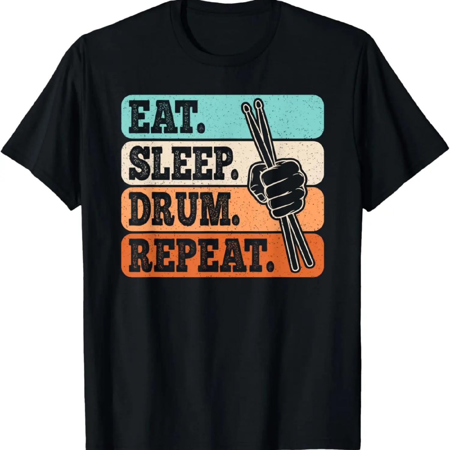 Eat Sleep Drum Repeat Funny Drummer Drumming Lover Retro T-Shirt XXXXXL разноцветный
