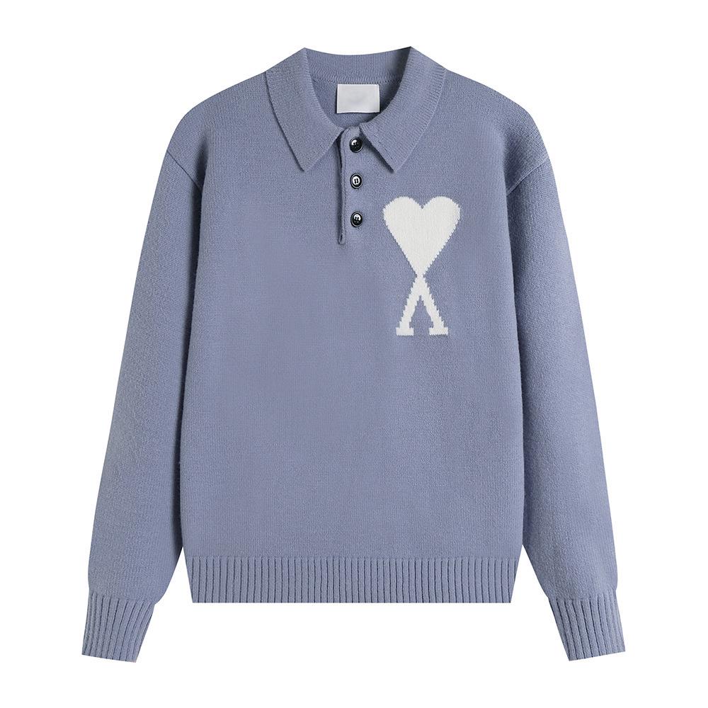 AMI Unisex Big Heart Jacquard Knit Polo Sweater