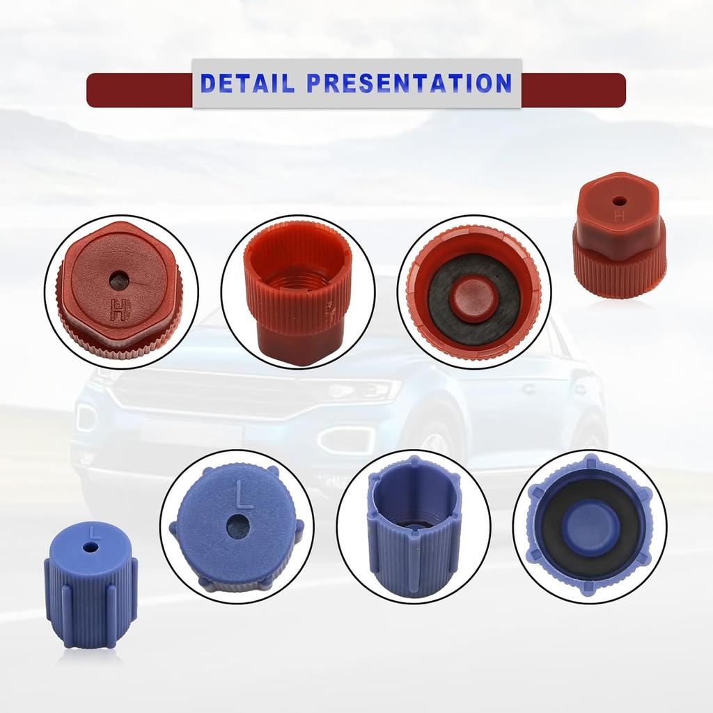 10Pcs R134a Cap A/C Cap 13mm & 16mm Air Conditioning Service AC System Charging Port Caps, 5 Sets Blue Low Side and 5 Sets Red High Side