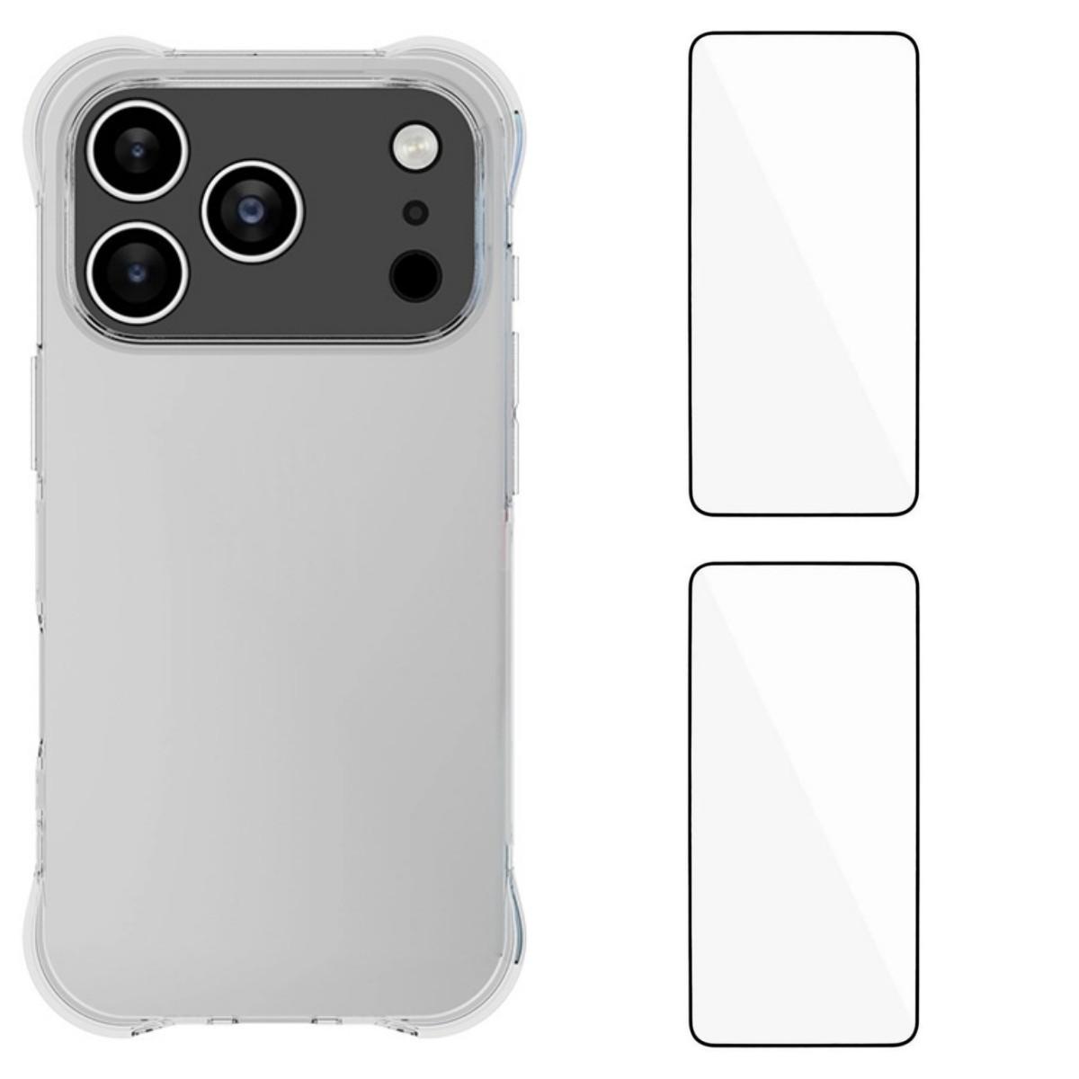 

For iPhone 17 Pro TPU Case WANLONFENG WL2 Series 2.0mm Phone Cover with 2Pcs Tempered Glass Films Transparent