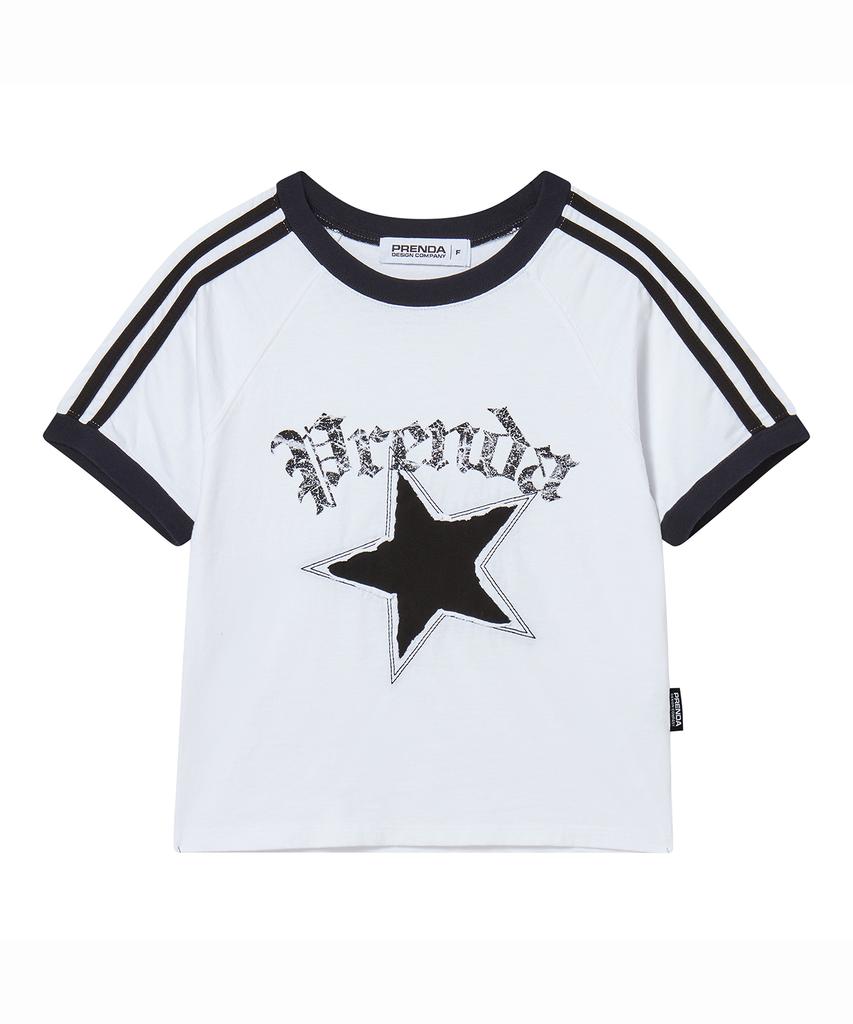 PRENDA Star Cut-Off Coloring Raglan Tee White