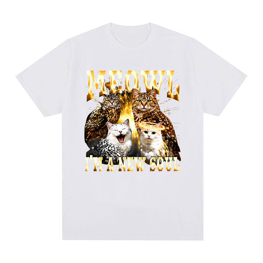 Meowl Cat Owl Funny Meme Im A New Soul Graphic Tshirts Women Clothing Fashion Harajuku Short Sleeves Cotton Summer T Shirts