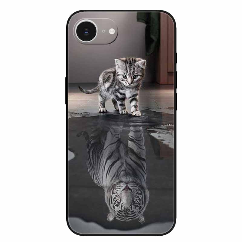 Schwarze Handyhülle Cover für Apple iPhone 16e Hüllen Gedruckte TPU Weiche Stoßfängerhülle für iPhone16e 16e 2025 Schutz Silikonhüllen