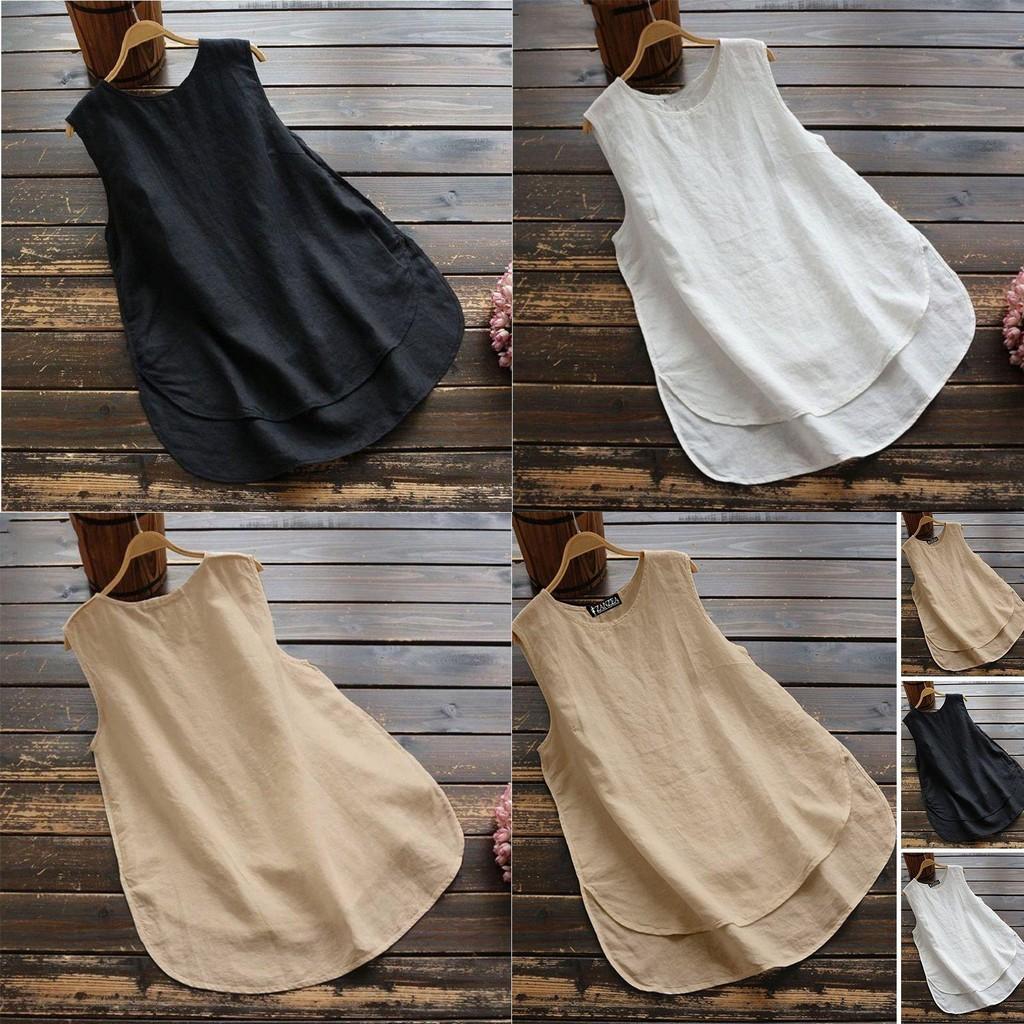 Zanzea Donna Taglie Forti Canotta Basic Senza Maniche Larga Monocolore Per Comfort Stilosa in Estate
