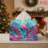2D Flat 1pc, Tissue Box. Ocean World Pattern Napkin Dispenser, Reusable, Daily Desktop Tissue Organizer, Suitable for Kitchen Living Room Bedroom Bath