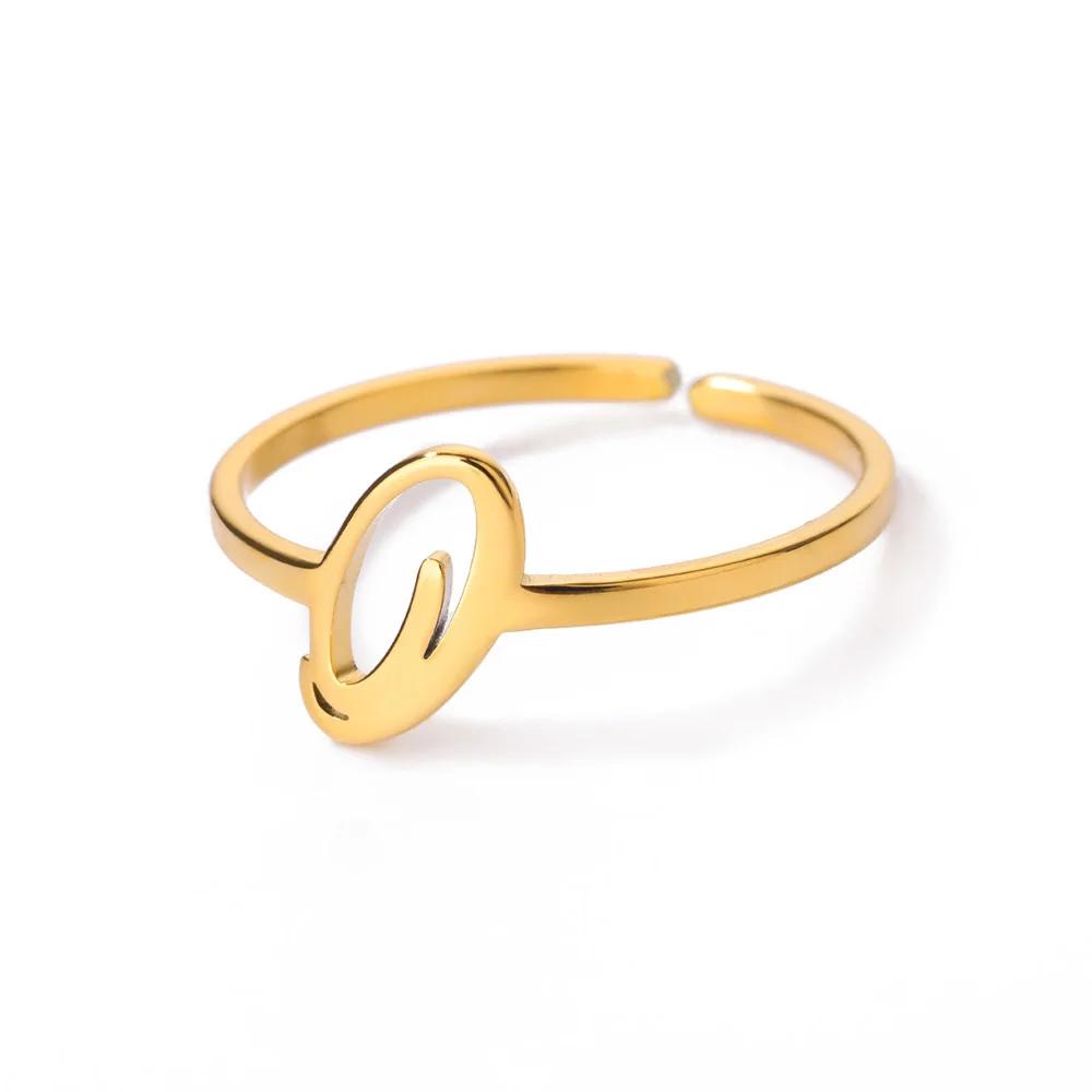 Stainless Steel Initial Letter Pendant Rings For Women Gold Color Trend A-Z Letter Finger Ring Aesthetic Wedding Jewelry Bijoux