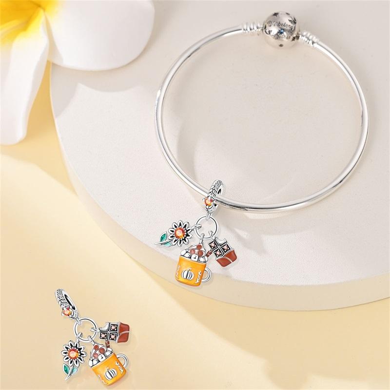 Fit Original Copper Charms Beads Warm Sunflower Autumn Chocolate Charms Pendant For Women Man Fine Diy Jewelry