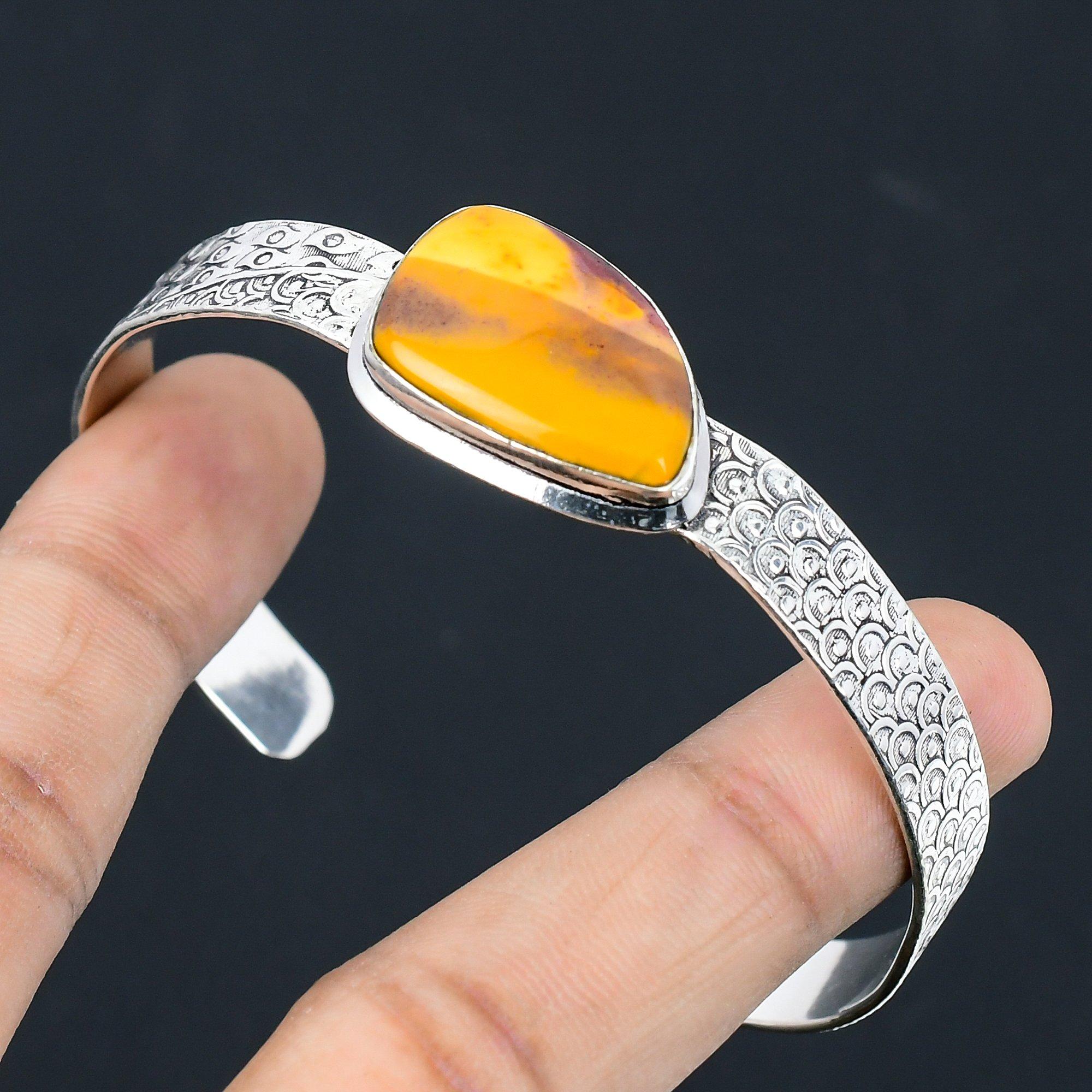 

Trillion Mookaite Stone Daughter Elegant Boho Bangle Jewelry 925 Sterling Silver Adjustable