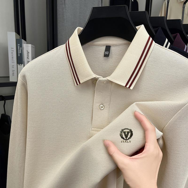 Cotton Luxury Quality Men's Polo Shirt Lapel Long Sleeve T-Shirt Autumn Print Breathable Fashion Business Trend Menswear