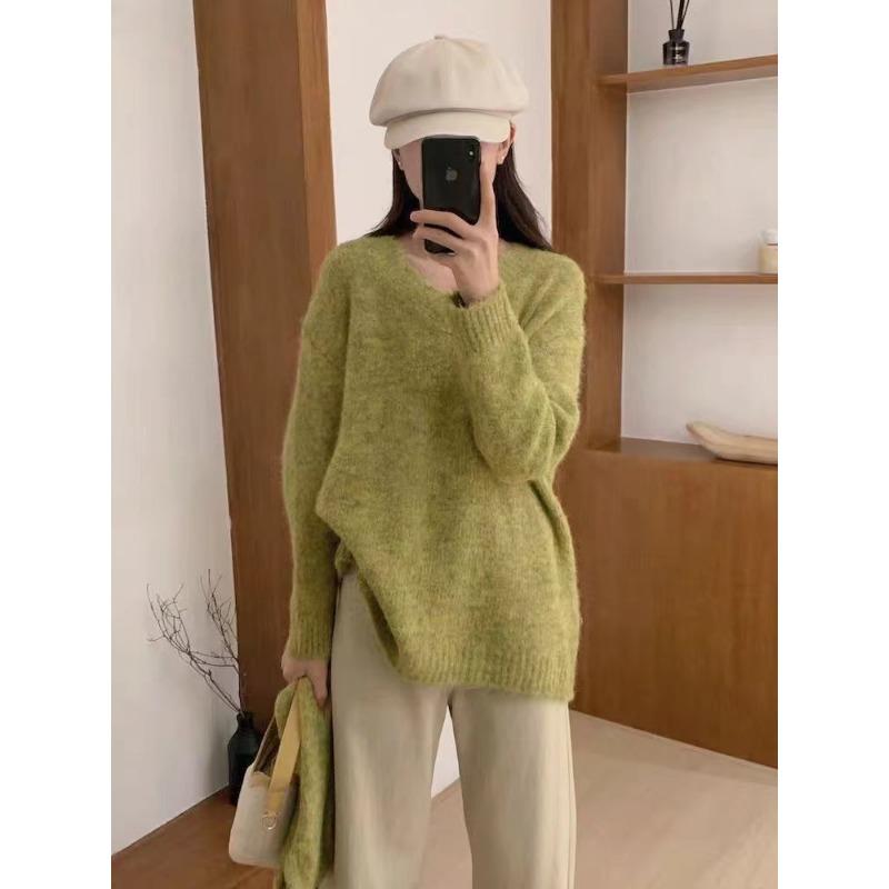 Lazy with scarf knitted pullover sweater women's autumn and winter loose soft waxy fashion versatile knitted sweater women
