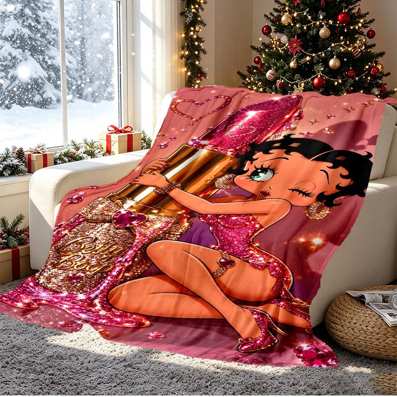 Betty Boop Pattern Blanket for Home Decoration, Bed, Sofa, Car Travel, Camping, Suitable for All Seasons, Birthday Christmas Gift