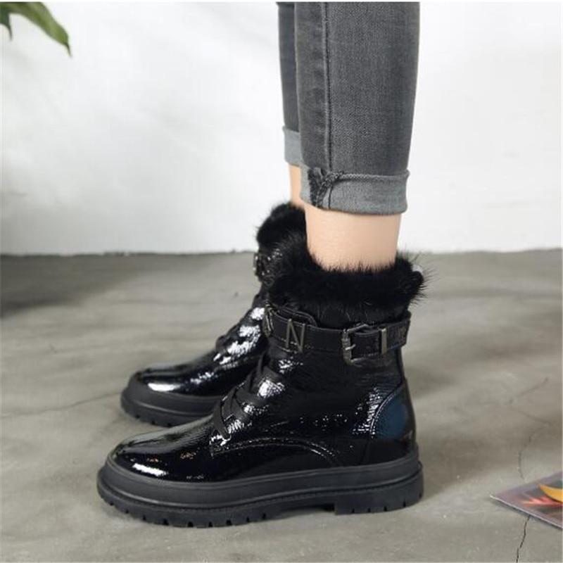 Botas de nieve de cuero impermeables Botas cortas de mujer Pelo de visón  Mujeres Largo felpa Zapatos cálidos Plataformas Tacón Calzado hebilla Negro  comprar a buen precio — entrega gratuita, reseñas reales