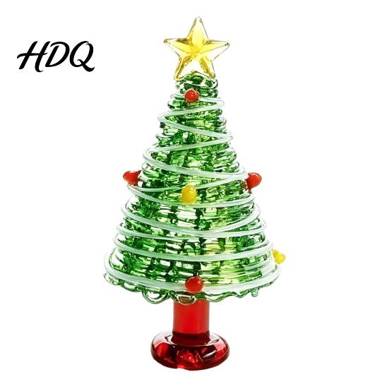 Small Christmas Ornament for Desk Glazed Tree Figurine Colorful Miniature Xmas Decor Handcrafted Glass Craft Display Table Centerpiece Home