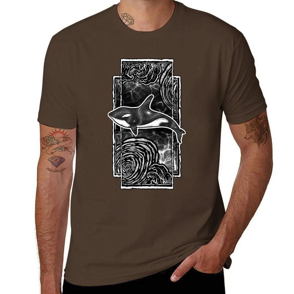 Orca whale  white outline TShirt graphic t shirts animal prinfor boys men clothes