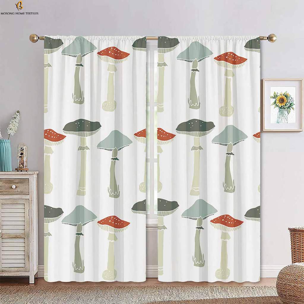 Psychedelic Mushroom Cartoon Print Curtains Polyester Bedroom Living Room Kitchen Decorative Set Of 2 Made Area Decor