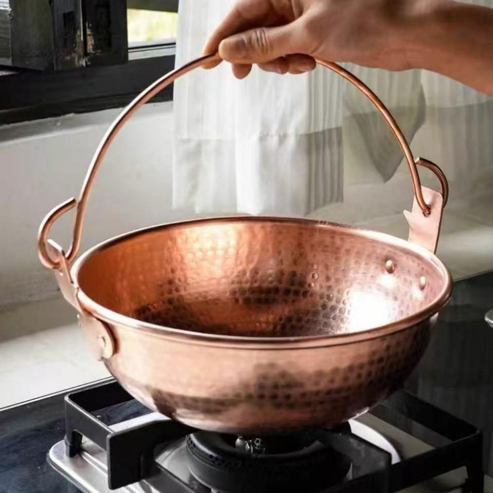 Vintage Copper Hanging Pot,Outdoor Camping Thickened Pot Cooking Utensil Simmering Pasta Stewing,Handcrafted Hammer Texture Pot