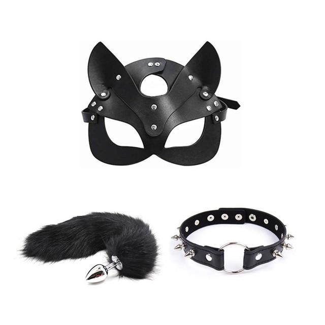 3pcs 40CM Fox Tail Anal Plug Collar Sexy Cat Mask Exotic Sex Products For Adults Games Bondage BDSM Sex Toys For Women