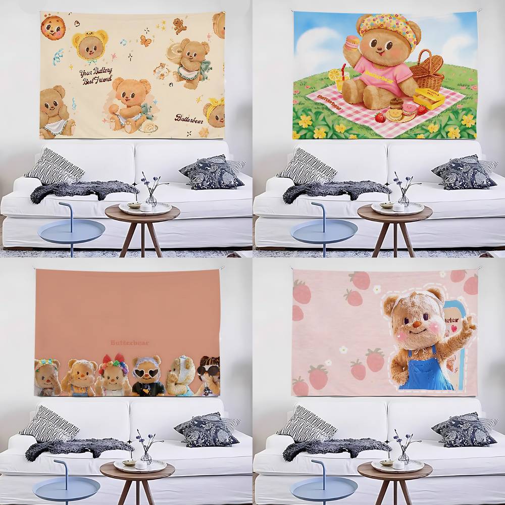 BButter BBear Cute Tapestry Wall Hanging Tapestry Art Deco Blanket Curtain Hanging At Home Bedroom Living Room Decor