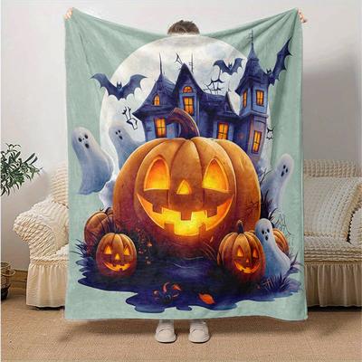 1pc Pumpkin Halloween Blanket Seasonal Home Decorative Throw for All Seasons, Living Room, Travel, Camping, Car Blankets