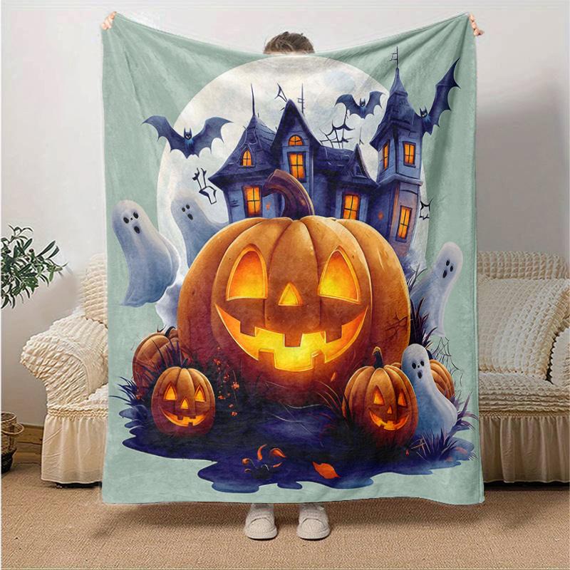 1pc Pumpkin Halloween Blanket  Seasonal Home Decorative Throw for All Seasons, Living Room, Travel, Camping, Car Blankets