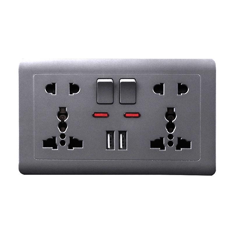 British 13A Dual Gang USB Socket Panel with Switch, 146 Type, International Five-Hole Design