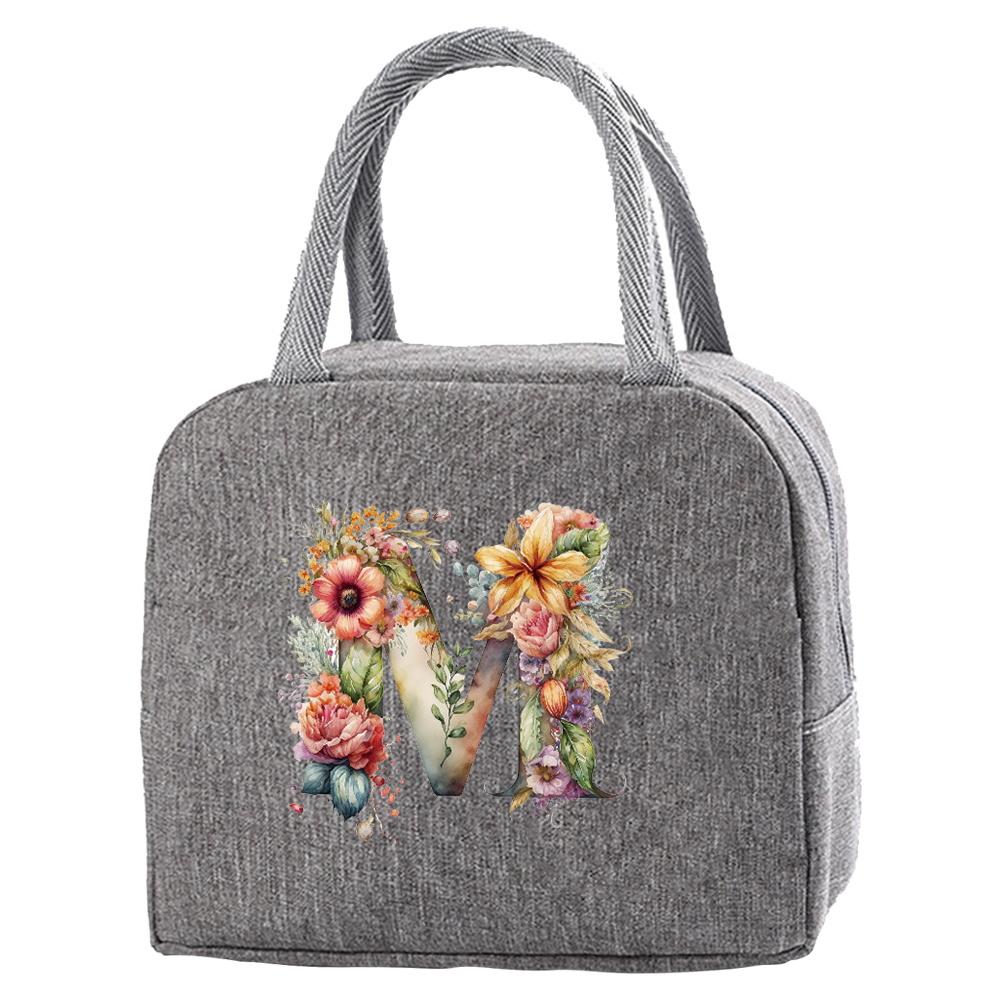 Tragbare Lebensmittelisolierung für Studenten auf Reisen Blumiger Briefdruckbox Picknick Wasserdichter Oxford Reißverschluss Isolier-Lunchtasche