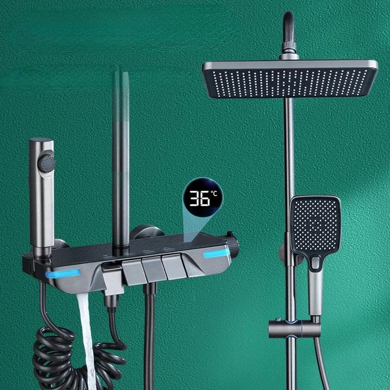 Цифровой Дисплей Душевой Комплект Постоянная Температура Душ-пистолет Серый Душевой Смеситель Комплект Холодный и Горячий Смеситель Ванная Комната Душевая Система