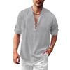 Men's Linen Henry Shirt Stand-up Collar Long-sleeved Casual Beach Shirt