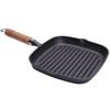 ZISIZ 22cm Cast Iron Striped Steak Frying Pan with Wooden Handle