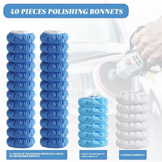 Mudder 40 Pieces Buffer Pads Cover Car Polisher Bonnet Orbital Buffer Bonnets Microfiber Waxers Bonnet Set Including 24 Microfiber 8 Plush 8 Non