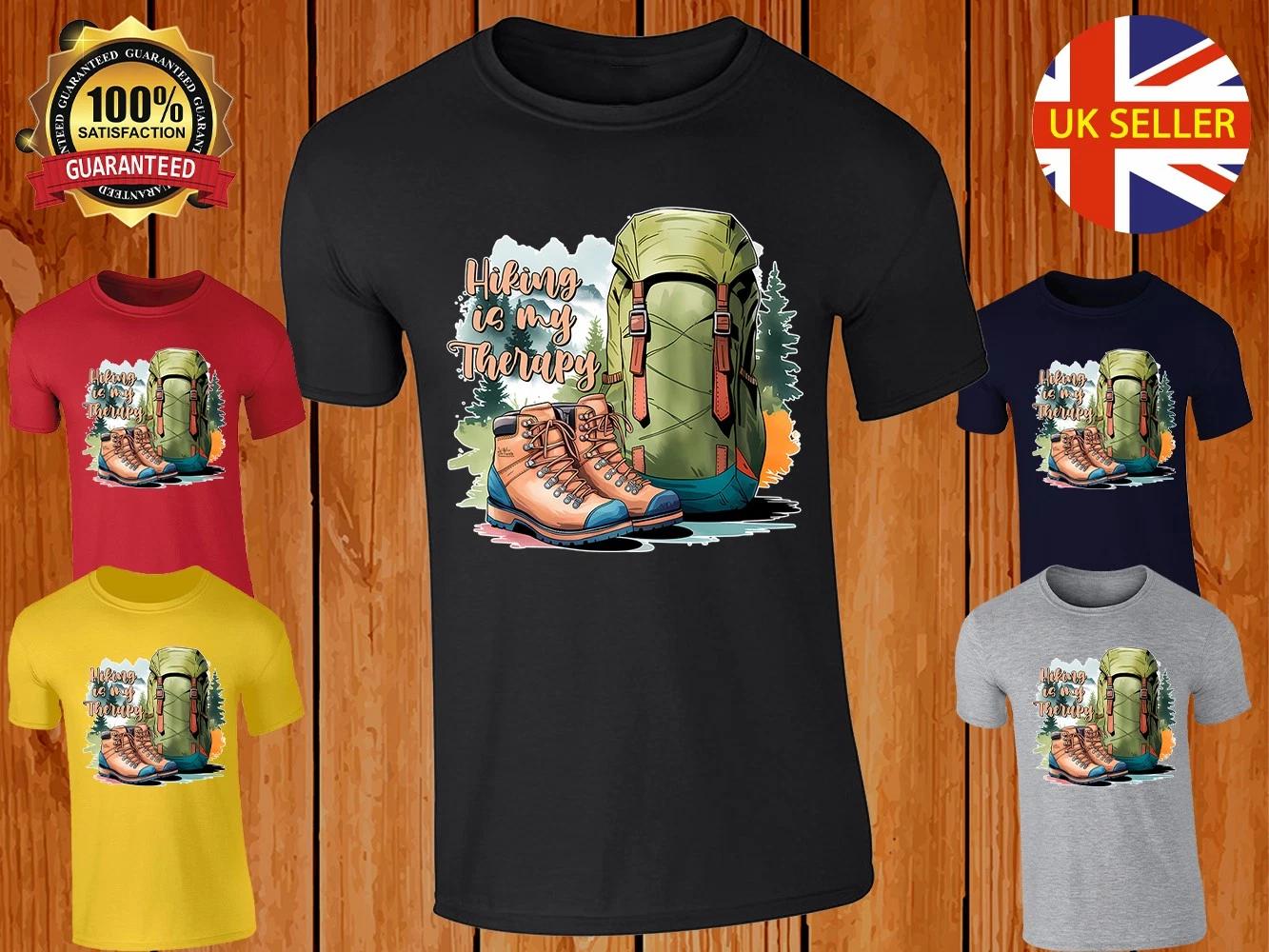 Hiking Is My Therapy Colorful Mens T-shirt Nature & Camping Lover Gift Tee 3XL