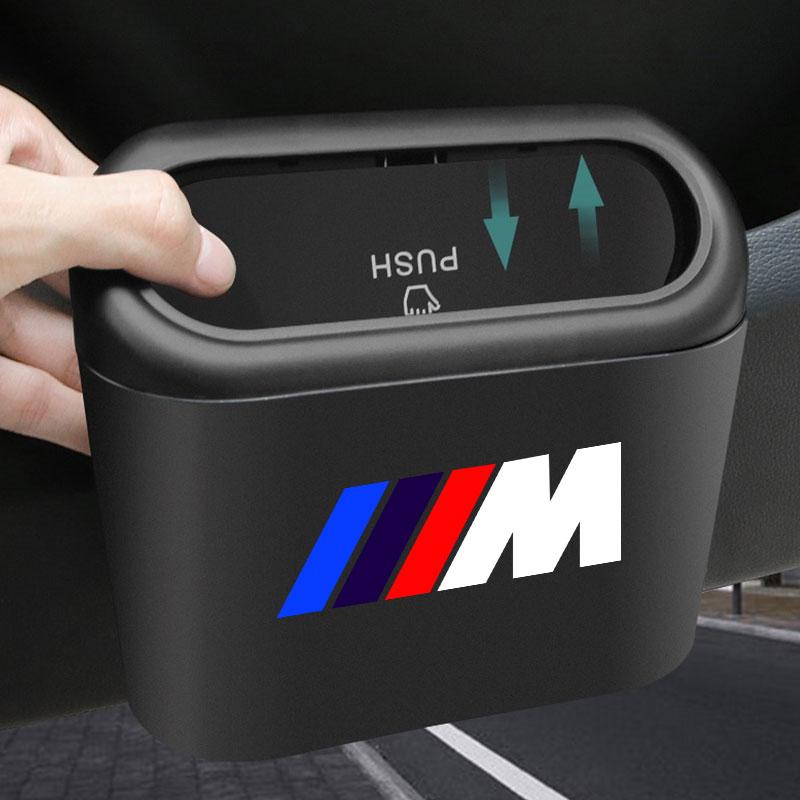 M LOGO Car Vehicle Case Storage Box Black ABS Square Pressing Trash Can For BMW G01 G02 F22 F23 E46 E93 E39 G26 F01 F02 F06 G32 G20 G29