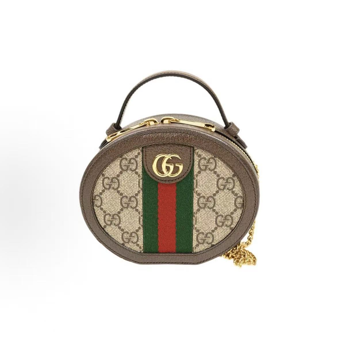 

Gucci Ophidia Series Double G Logo Chain Canvas And Leather Patchwork Handheld Single Shoulder Messenger Bag Mini Female Brown коричневий