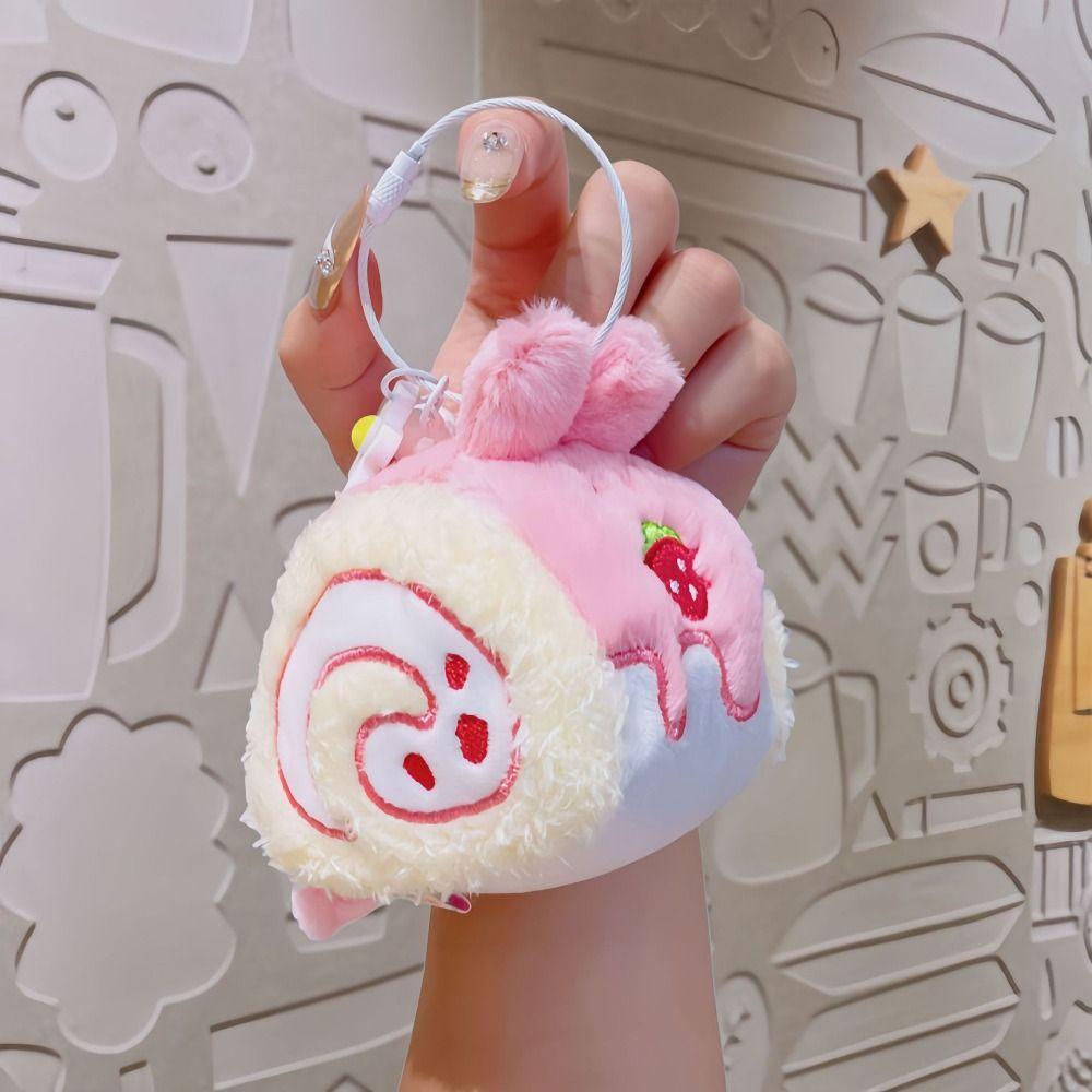Stuffed Swiss Roll Pendant Animal Cartoon Plush Keychain Plush Swiss Roll Keychain Festive Decor