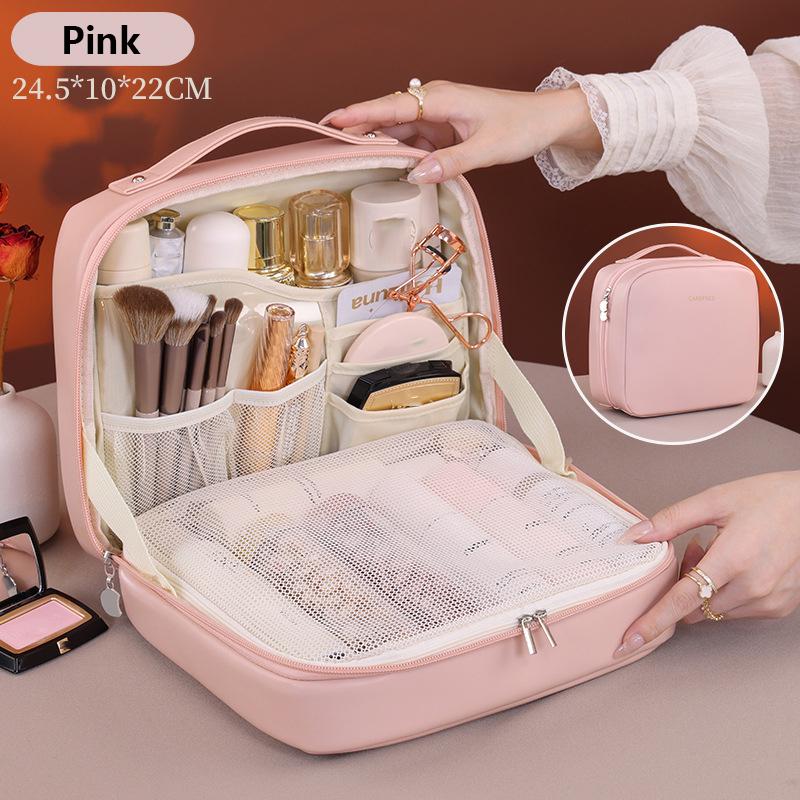 Tote Pu Fashion Women Travel Makeup Bag Large Capacity Organizer Cosmetic Toiletry Pouch Detachable Double Layer Makeup Bag