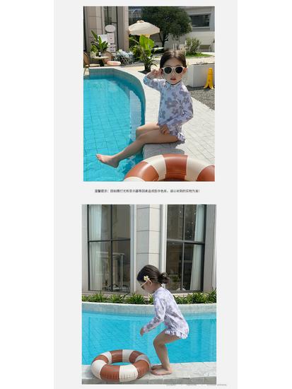 Costum de baie pentru fete alb-murdar cu flori, cu mâneci lungi - Protecție solară dintr-o singură piesă