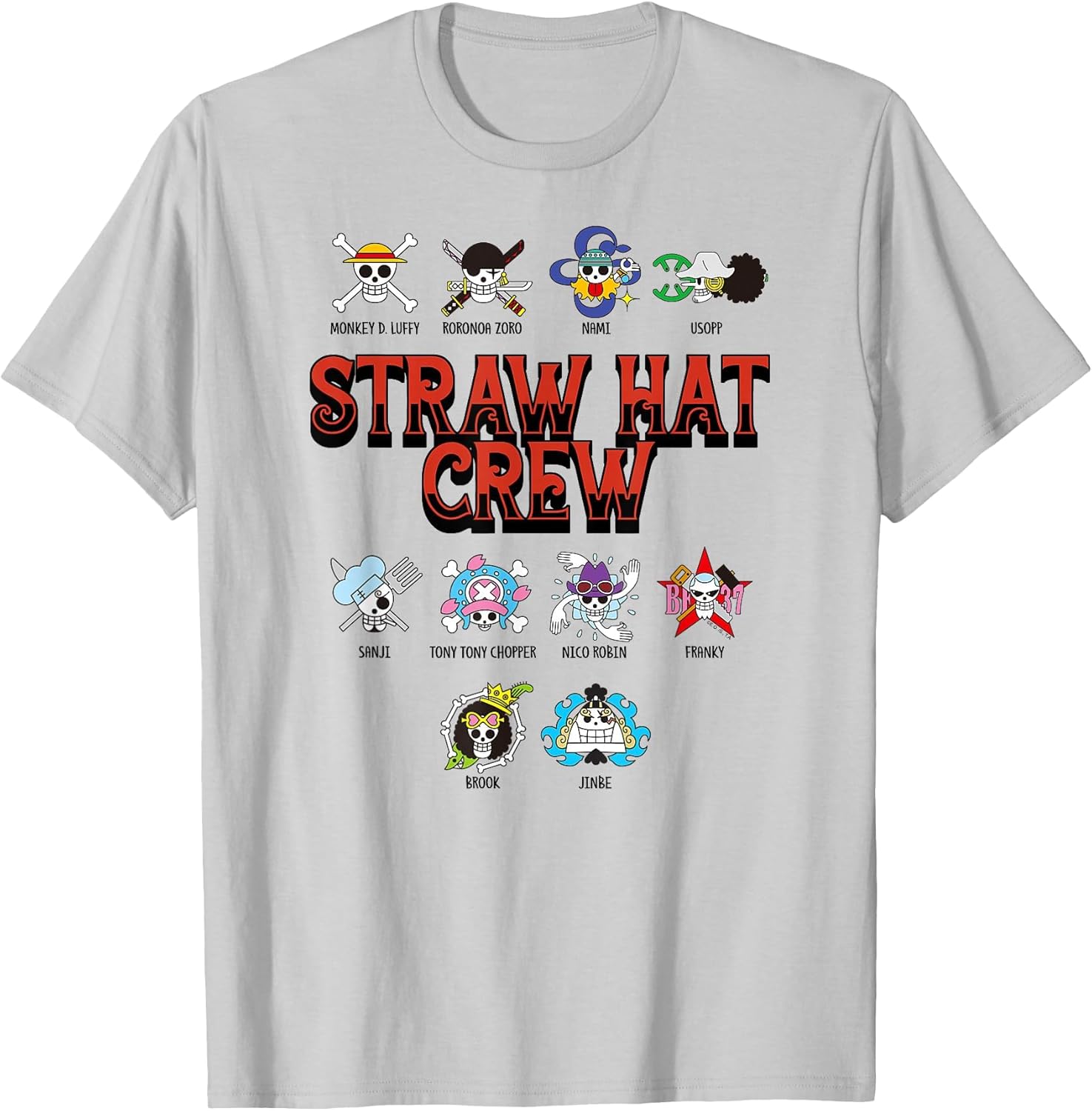 One Piece Anime Straw Hat Crew Jolly Roger Logos T-Shirt S