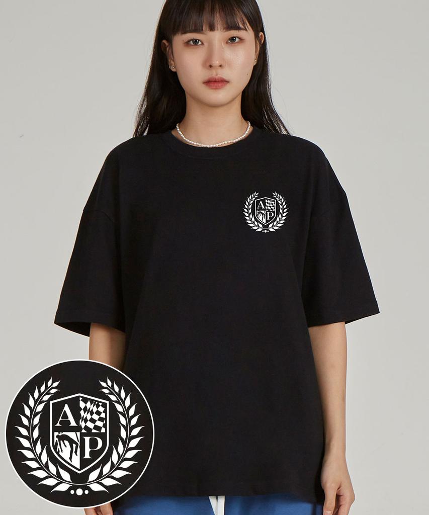 ASTRAL PROJECTION Shield Emblem Round Neck 40-Count Double-Weave Cotton Short Sleeve T-Shirt_Black