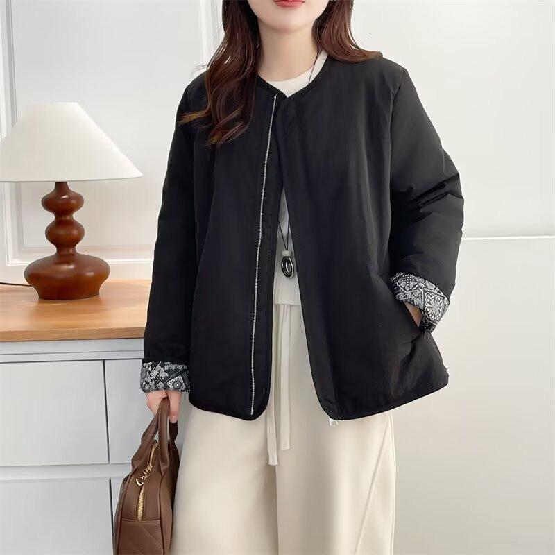 Plus Size Women Vintage Simple Warm Winter Padded Cotton Coat Outerwear