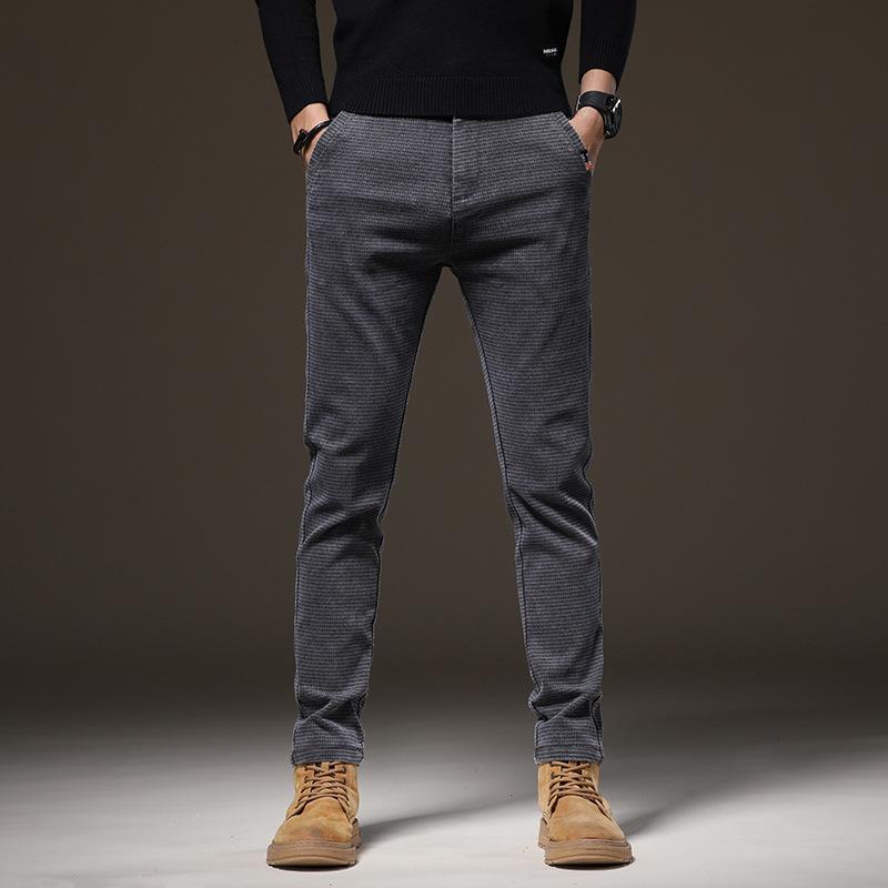 New Men's High-end and Comfortable Casual Pants for Men's Youth Spring Straight-length Lace-up Elastic Trousers